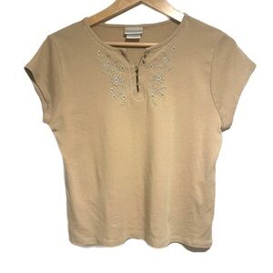 90s/ Y2K 100% Cotton Short Sleeve Floral Detailing Baby Tee